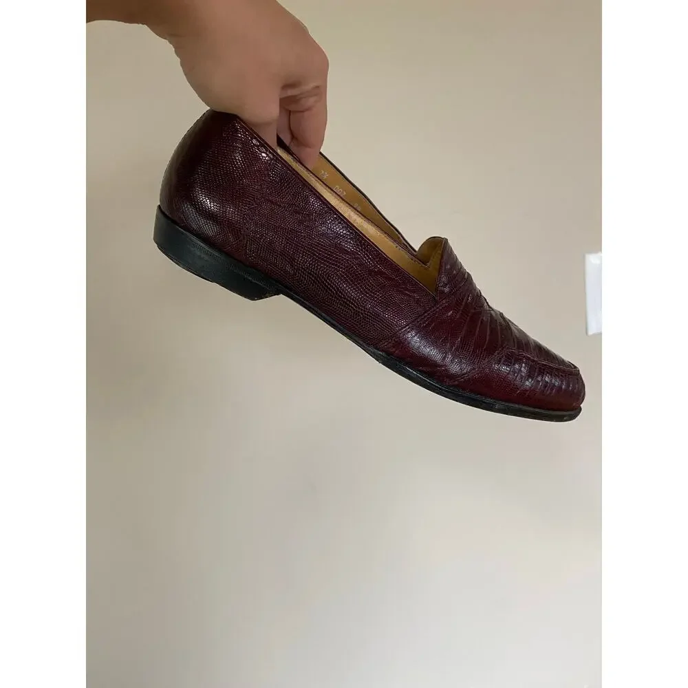 David Eden brown maroon leather loafers Italy reptile snake lizard men’s 7.5